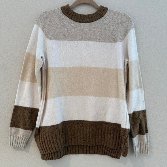 Striped‎ Sweater Color Block Pullover Crew Neck Long Sleeve Knit Top - Picture 1 of 6